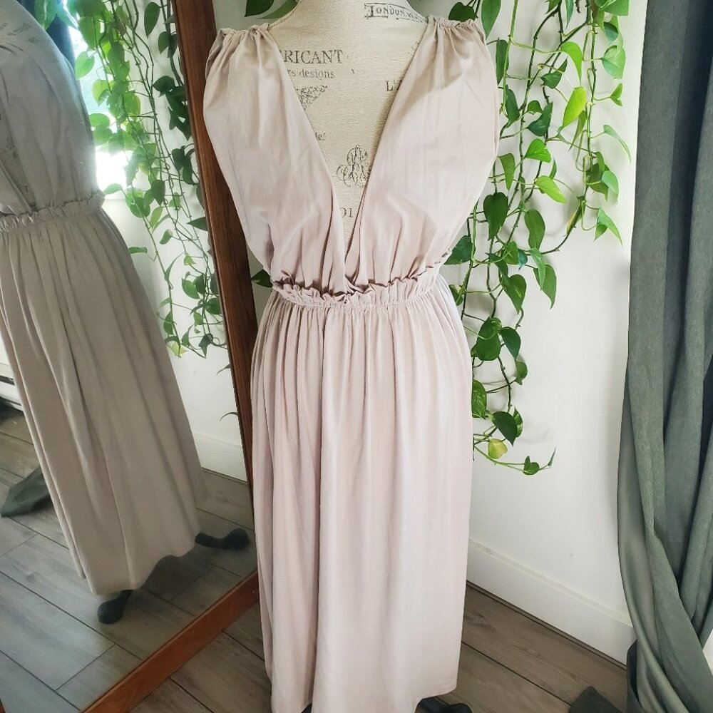 ZARA | Sleeveless Ruffle Waistline Beige Boho Maxi Dress (S) - Picture 4 of 11